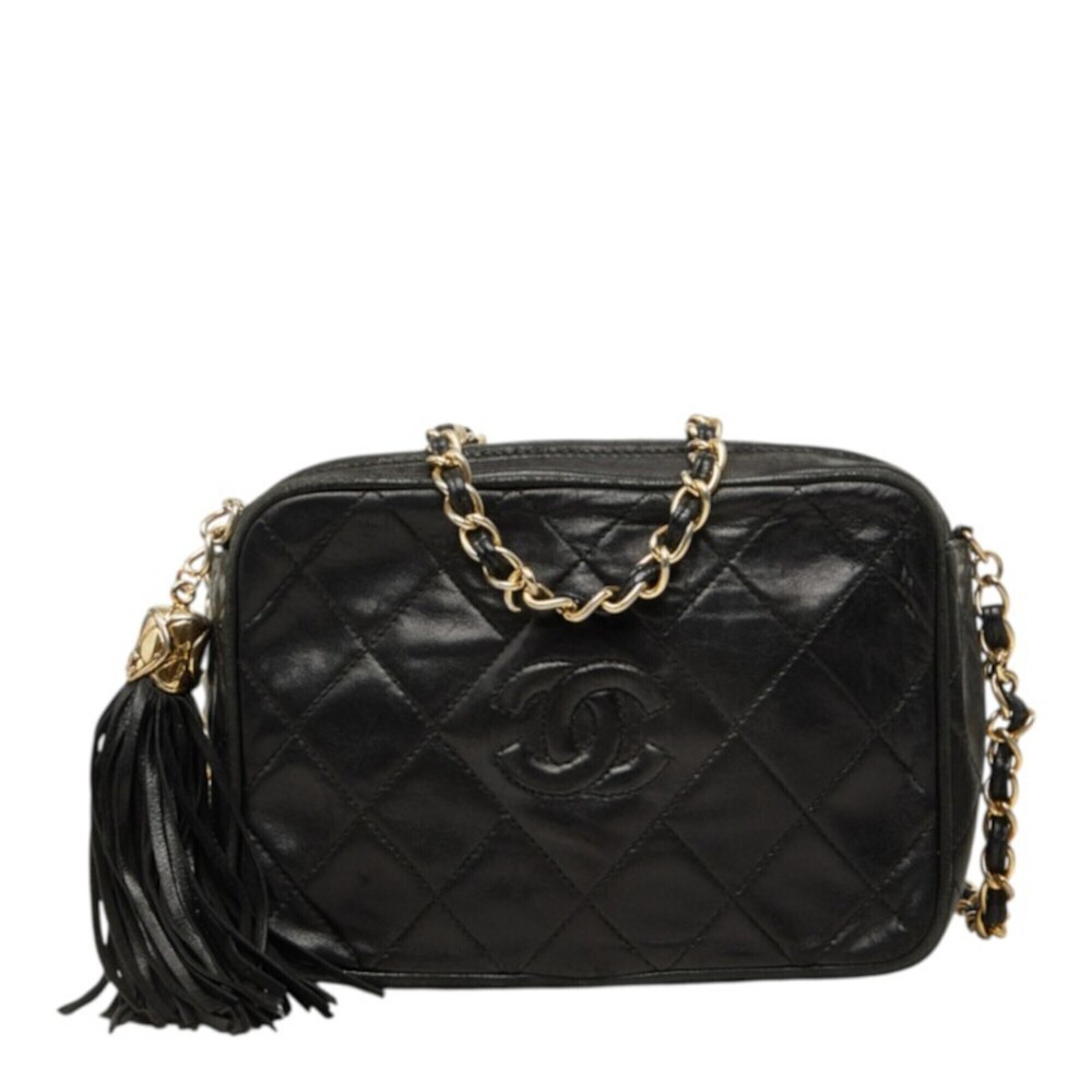 Chanel Coco Mark Matelassé Crossbody Chain Shoulder Bag, Black Lambskin, Wome...